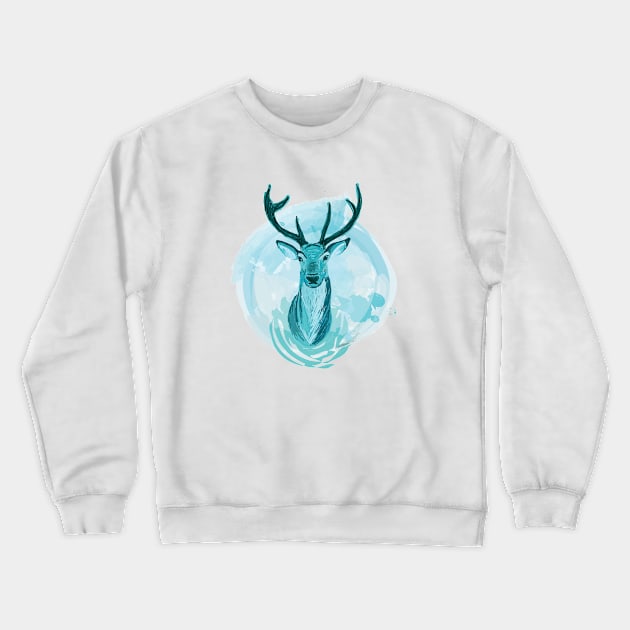 Blue Stag Illustration Crewneck Sweatshirt by cheekymare